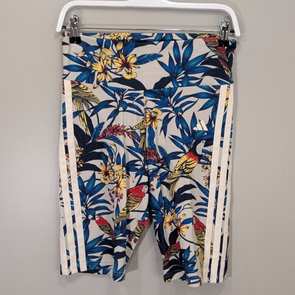 Farm Rio X Adidas Bike Shorts Tropical Bright Bold Athleisure Gym NWT - Size M